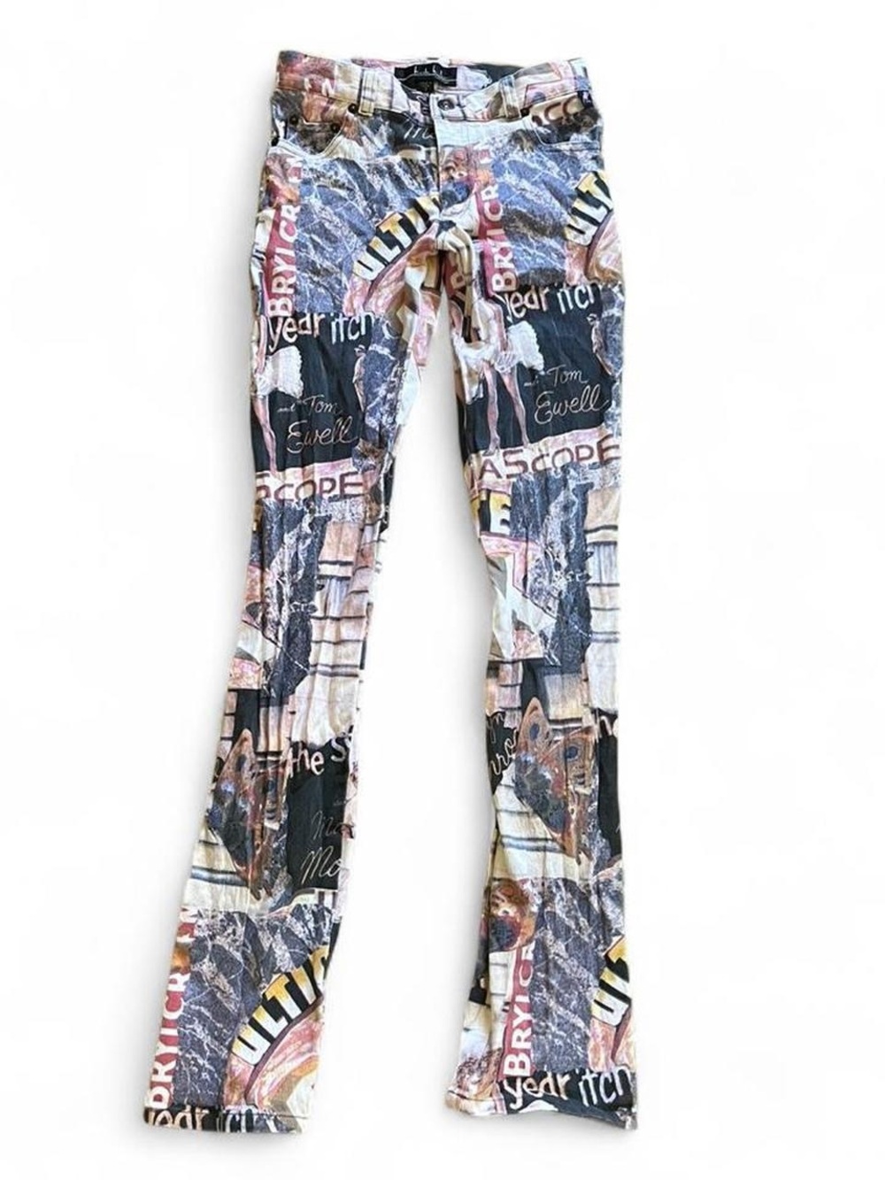 VINTAGE • RARE NICOLE MILLER USA COTTON LOWRISE SKINNY FLARE PHOTO PRINT JEANS 0